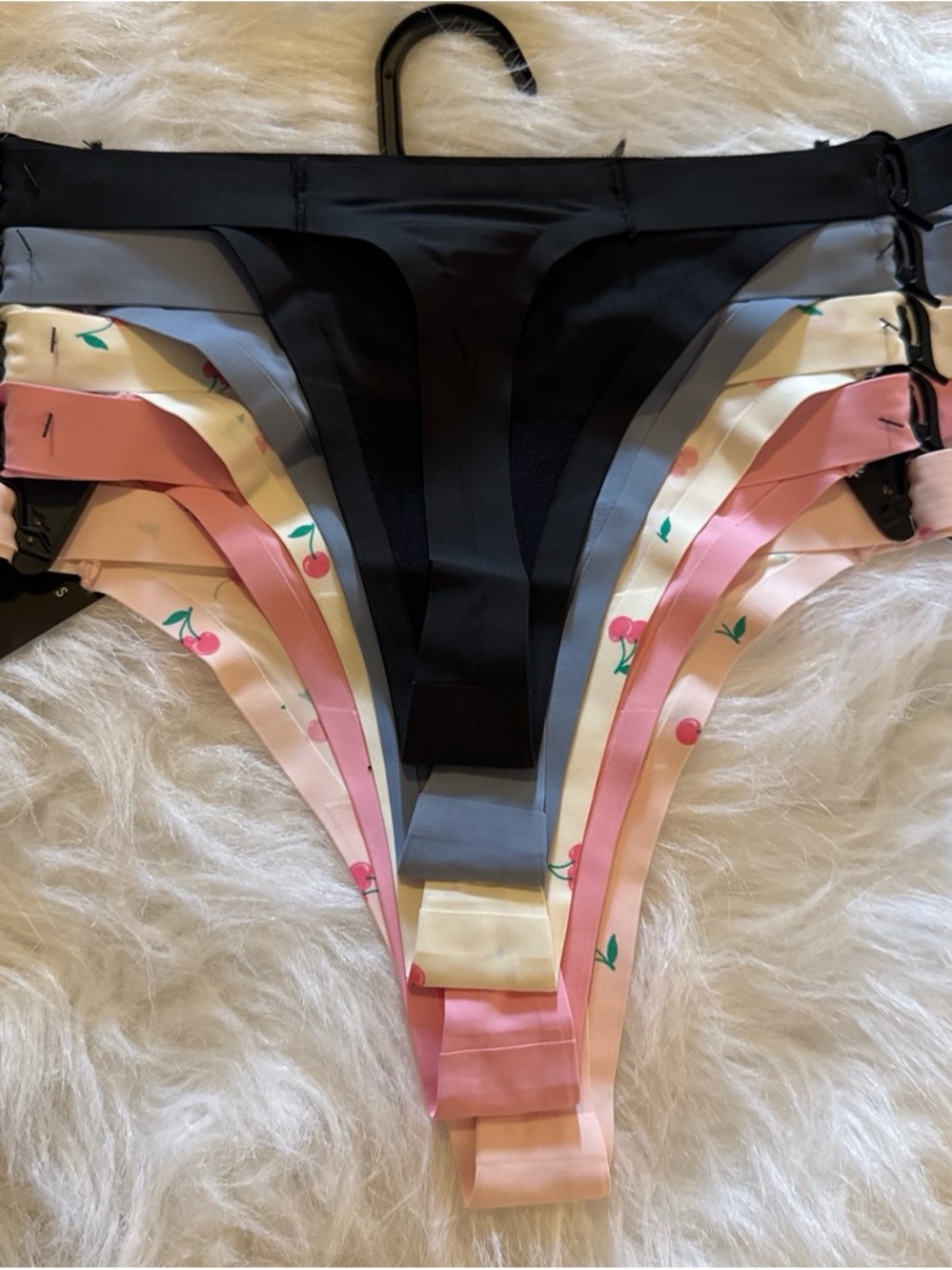 Steve Madden Black, Gray, Pink & Cream Cherry Bikini Panty Set